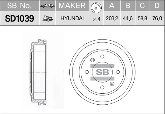 Барабан тормозной HYUNDAI MATRIX 01-ELANTRA SD1039