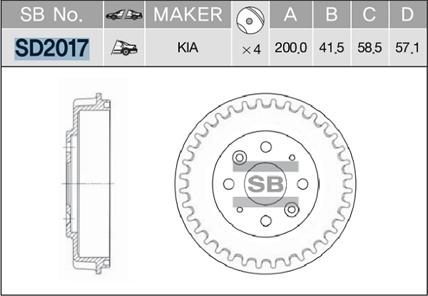 Барабан тормозной KIA SPECTRA 1.6 (ИЖ) 01- SD2017